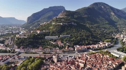 Aerial footage of Grenoble, France