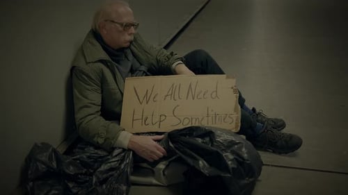 Elderly Homeless Man Suffering From Poverty Looking for Help at Train Station