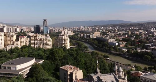 Aerial Boom Shot Above Tbilisi, Georgia on Summer Day