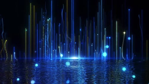 Abstract Digital Light Streaks Reflecting on Water