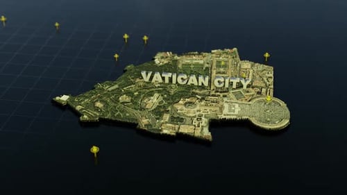 Vatican City 3D Map Rotation with Location Pin Markers