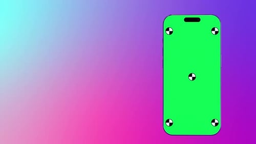 Smartphone with green screen and marks for tracking. Colorful gradient background