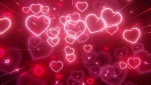 Glowing Neon Love Hearts Seamless Loop Background