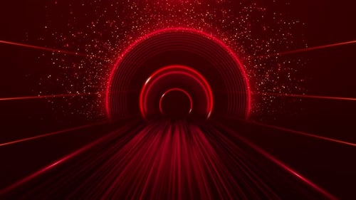 Abstract Red Neon Tunnel Loop with Glowing Particles