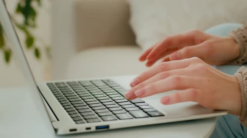 Close Up Female Hands of Unrecognizable Business Woman Professional User Worker Using Typing on