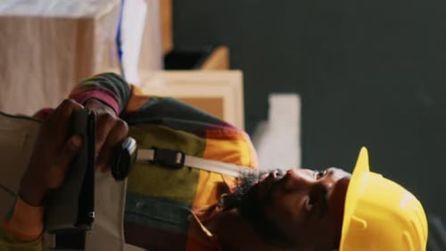 Vertical Video Male Employee Scanning Barcodes