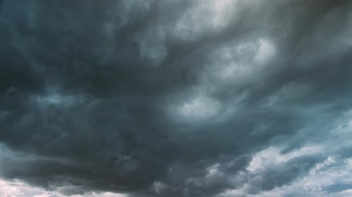 Rain Heavy Clouds Give Way To White Fluffy Clouds Timelapse Dark Blue Cloudy Rainy Sky From Dark To