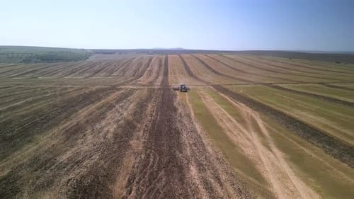Tractor working on the field doing tillage with cultivator