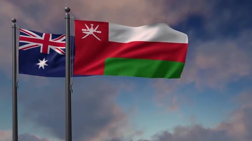 Realistic 3D Animated Flags of Australia and Oman Waving