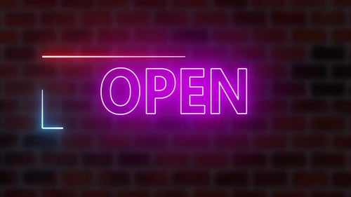 Neon Open Sign Title Animation on Brick Wall