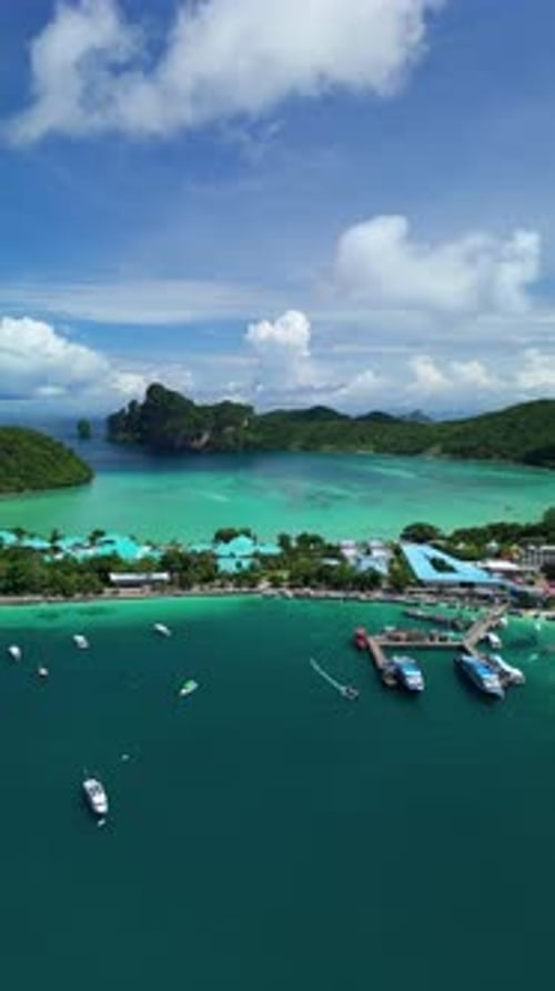 Vertical ascend panorama left over Phi Phi Islands