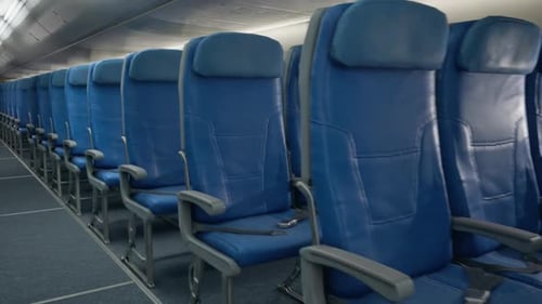 Empty Airplane Cabin Interior Moving Shot