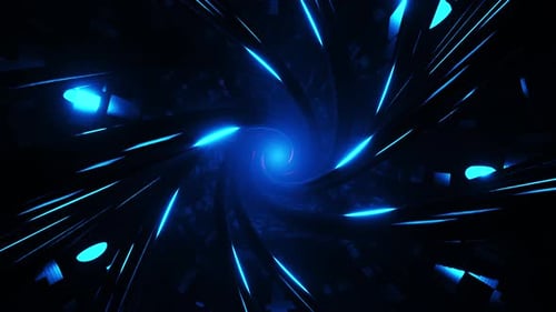 Flying through a tunnel with glowing pipes. Infinitely looped animation