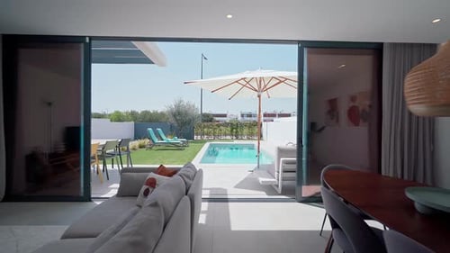 Luxurious Villa Showcasing Modern Interior Design Open Plan Living Area and Private Swimming Pool