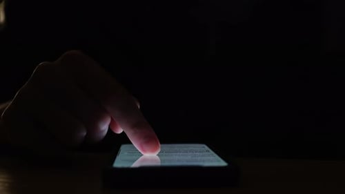 Woman Chatting Online on Smartphone Macro Close Up Typing Text Message Touching Touchscreen Keyboard