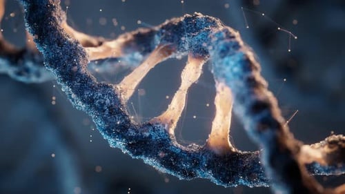 Futuristic Rotating DNA Helix with Glowing Molecular Structure