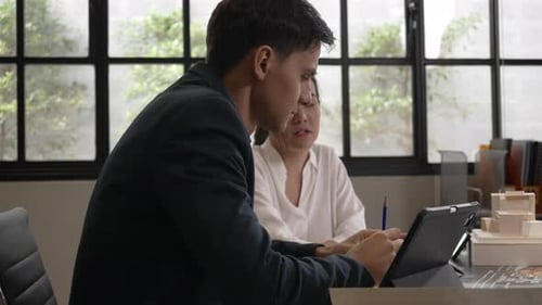 Employee work together at office.