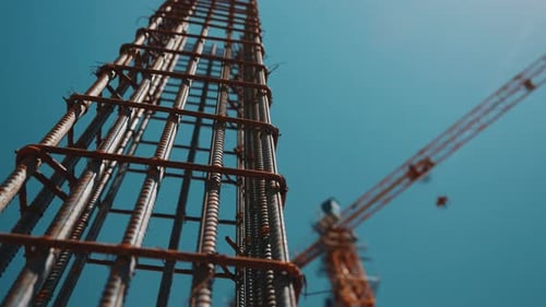 Reinforcement Cage for Reinforced Concrete Column at Construction Site