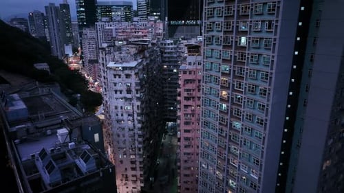 Windows Of Residential Buildings In Hong Kong At Night