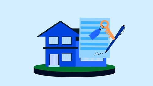 Flat Design Real Estate Contract Animation with House and Key