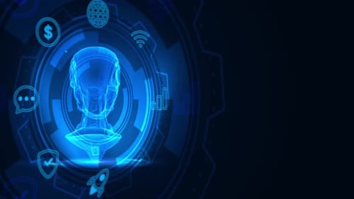 Futuristic Ai Interface With Rotating Digital Head Hologram