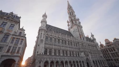 Sunset next to the town hall at the Grand Square in Brussels, Belgium. UNESCO World Heritage Site si