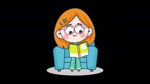 Little Girl Reading Book On Alpha Channel 4K