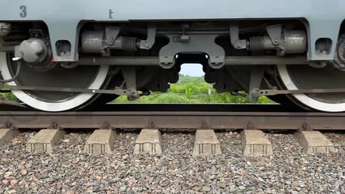 Train Wheels Passing on Railway Track