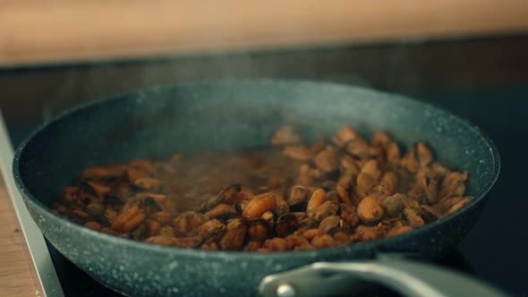 Simmering Mussels in Frying Pan, Seafood, Food Stock Footage ft. food ...