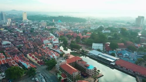 Melaka (Malacca) city aerial view in the morning, Malaysia