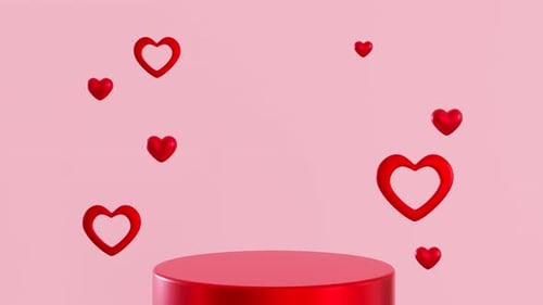 Modern 3D Red Hearts and Podium Display Animation