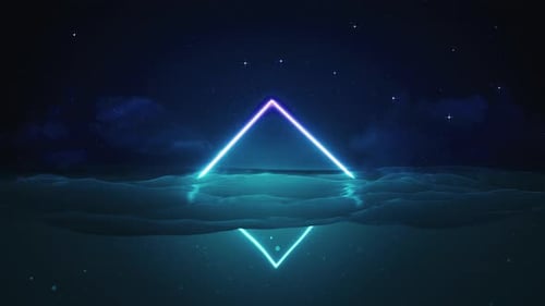 Loop Neon Rhombus Floating in the Water Against the Starry Sky