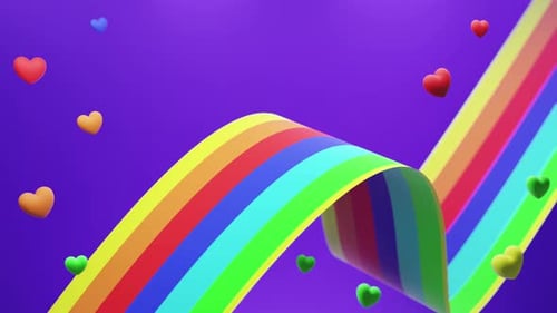 Smooth Flowing Rainbow Ribbon and Hearts Pride Background