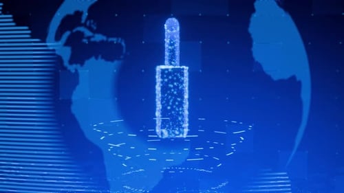 Digital Security Padlock Animation on Global Network Background