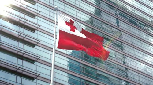 Animated Flag of Tonga Waving Against Corporate Building