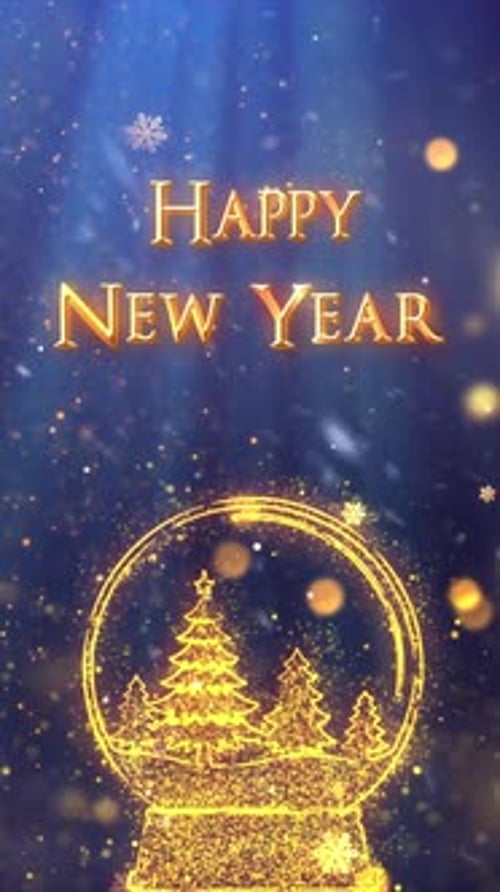 Festive Golden Snow Globe Happy New Year Celebration Animation