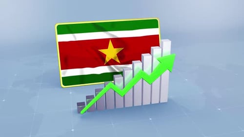Suriname Flag with Graph and Green Arrow Increasing Values