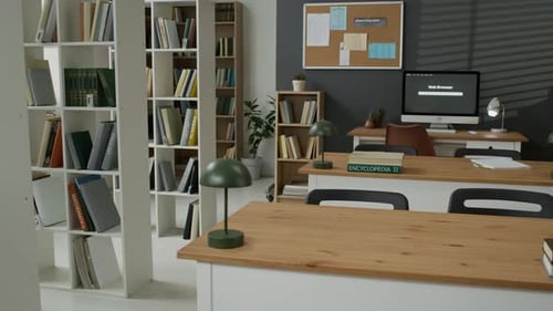 Empty Library Classroom Showing Study Space for Migrant Students