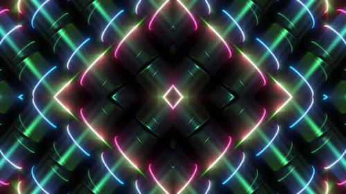 Abstract Glowing Neon Lines Kaleidoscope Loop Background