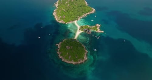 Tilt up shot of Koh Nang Yuan Island, Koh Tao in Thailand