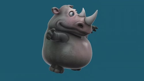 Fun 3D cartoon rhino doing fitness (with alpha channel included)