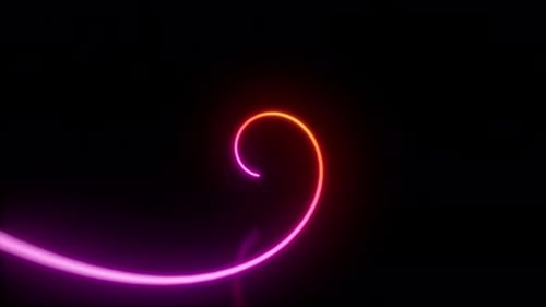 Glowing Purple and Blue Neon Spiral Light Trail with Reflection on Dark Background