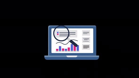 Animated Laptop Displaying Data Analysis with Magnifying Glass, Backgrounds Motion Graphics ft ...