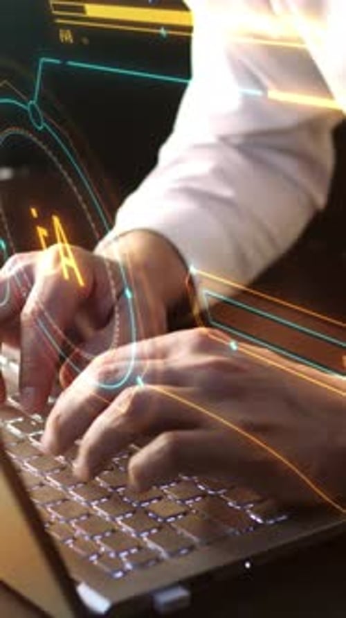 Businessman Works with Artificial Intelligence on a Laptop