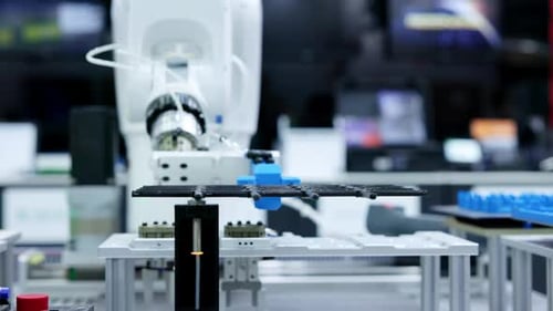 Robotic Arm Moving Object in Modern Factory Media