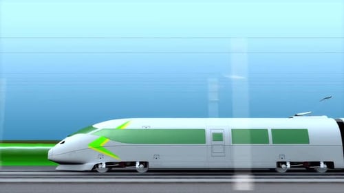 High Speed Train Moving Fast Across Screen