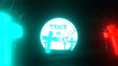 Turquoise And Red Halloween Full Moon Cemetery Background Vj Loop in 4K