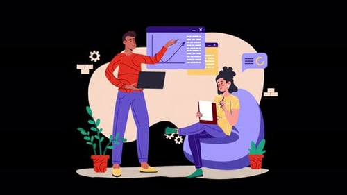 Illustration of two people collaborating on a project.