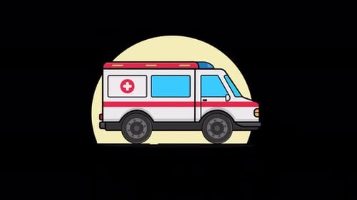 Flat Design Animated Ambulance with Flashing Lights