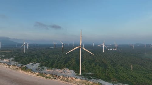 Wind Turbines in mountain during sunset